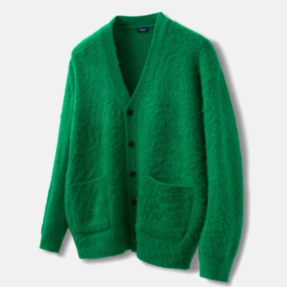 wool-brush  green v neck cardigan